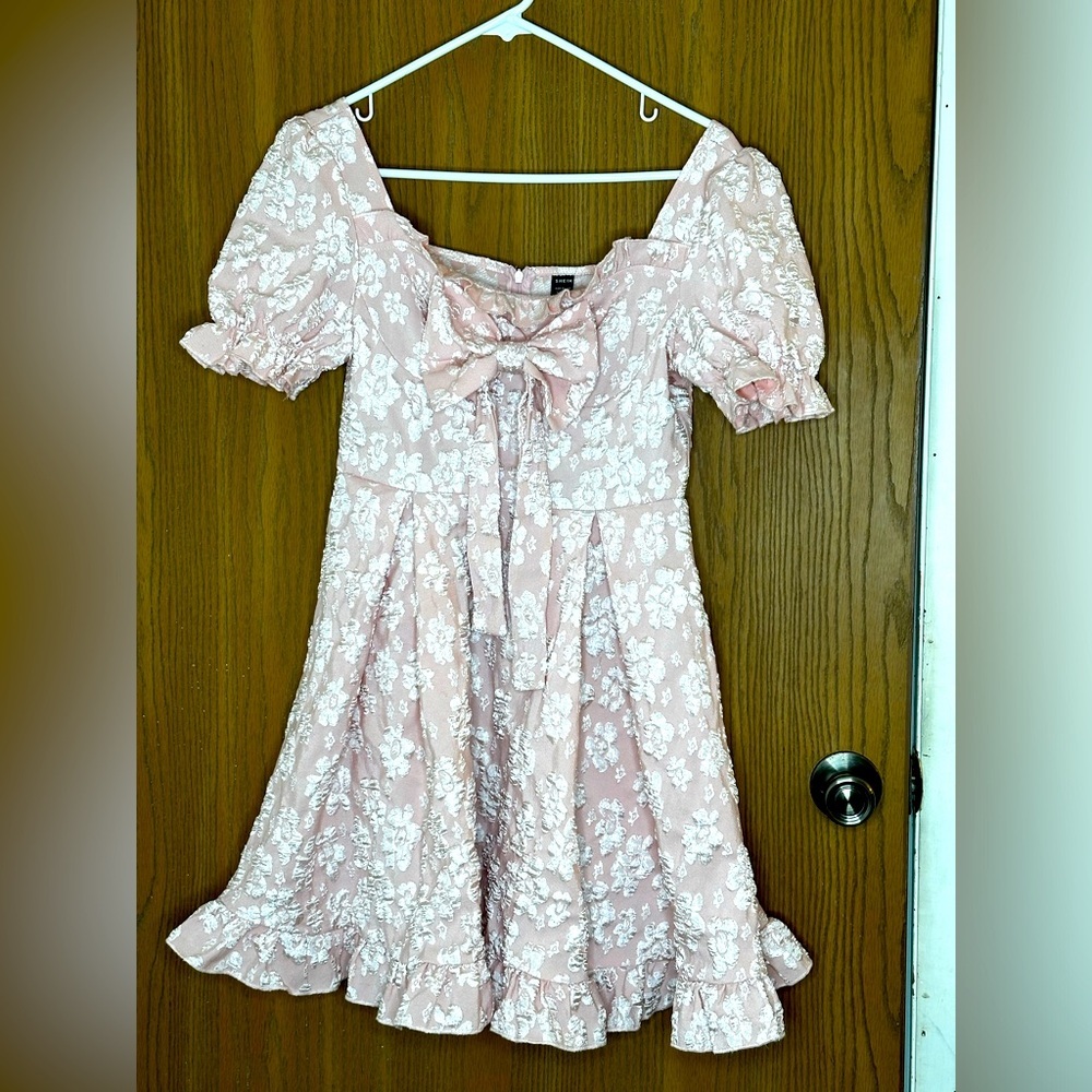 SHEIN Dress Womens S Small Pink Floral Puff Sleeve Baby Doll Mini‎